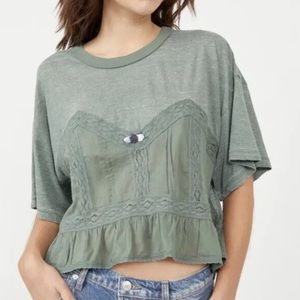 NWT FREE PEOPLE FALL IN LOVE TEE Washed Army Size XS